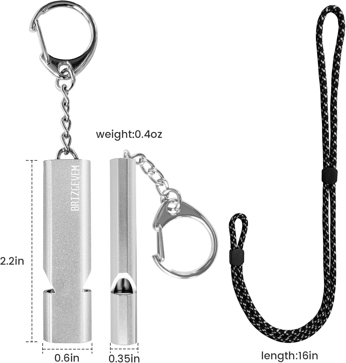120dB Aluminum Emergency Survival Whistle with Lanyard & Keychain | upgraded model, lobster clasp, adjustable lanyard, waterproof & unbreakable, for hiking, camping, dog walking, emergency kits - Image 2