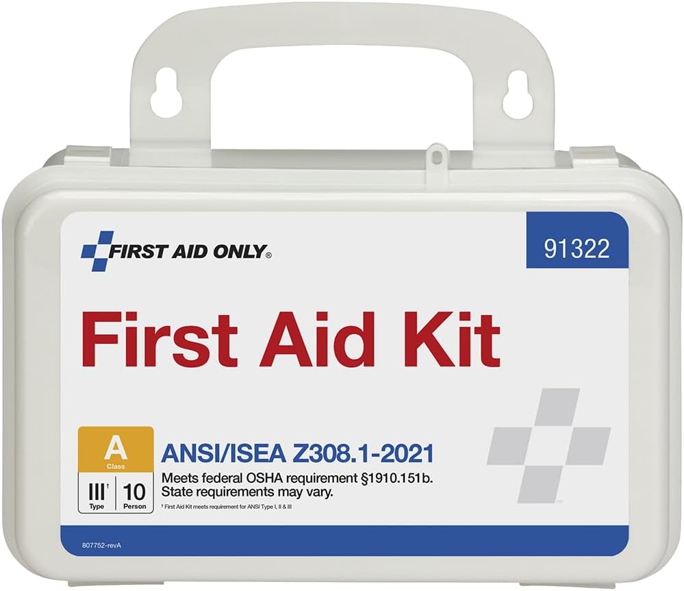 First Aid Only 91322 ANSI A 2021 and OSHA Compliant First Aid Kit, 10-Person Emergency First Aid Kit for Business, Home, Car, and Worksites, 76 Pieces