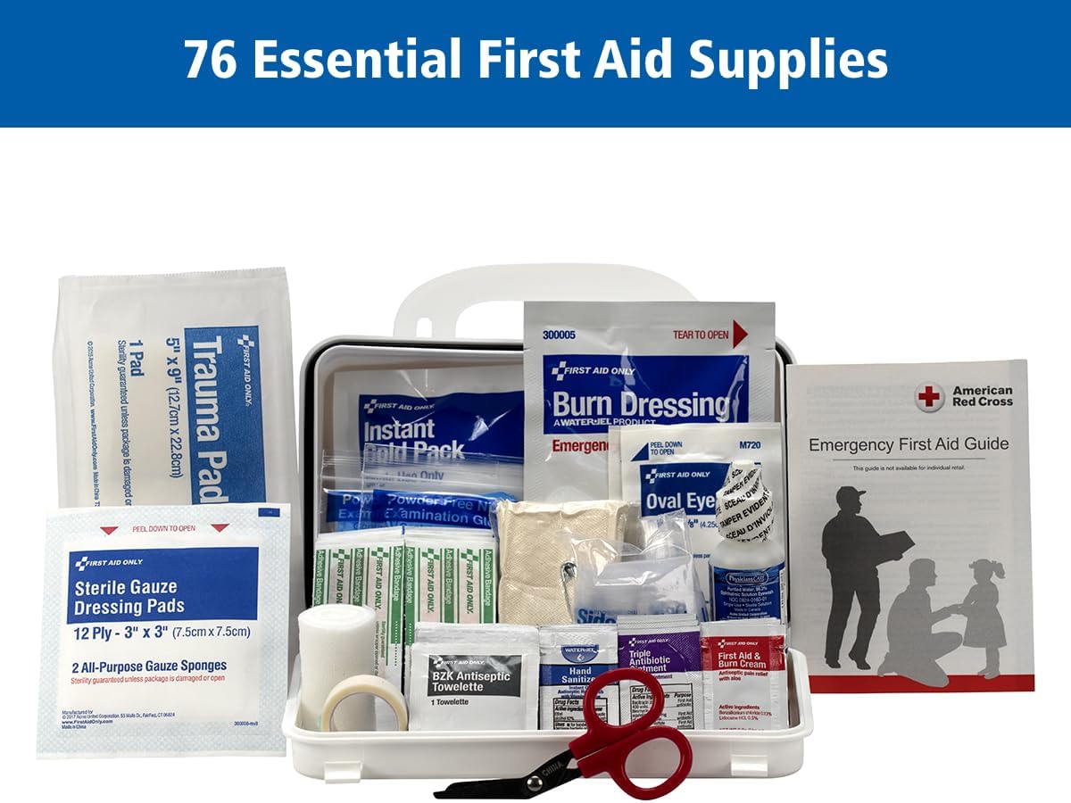 First Aid Only 91322 ANSI A 2021 and OSHA Compliant First Aid Kit, 10-Person Emergency First Aid Kit for Business, Home, Car, and Worksites, 76 Pieces - Image 2
