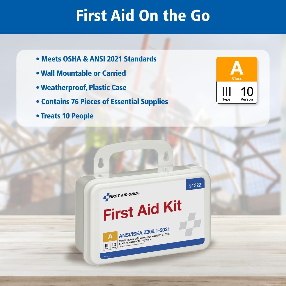 First Aid Only 91322 ANSI A 2021 and OSHA Compliant First Aid Kit, 10-Person Emergency First Aid Kit for Business, Home, Car, and Worksites, 76 Pieces - Image 4