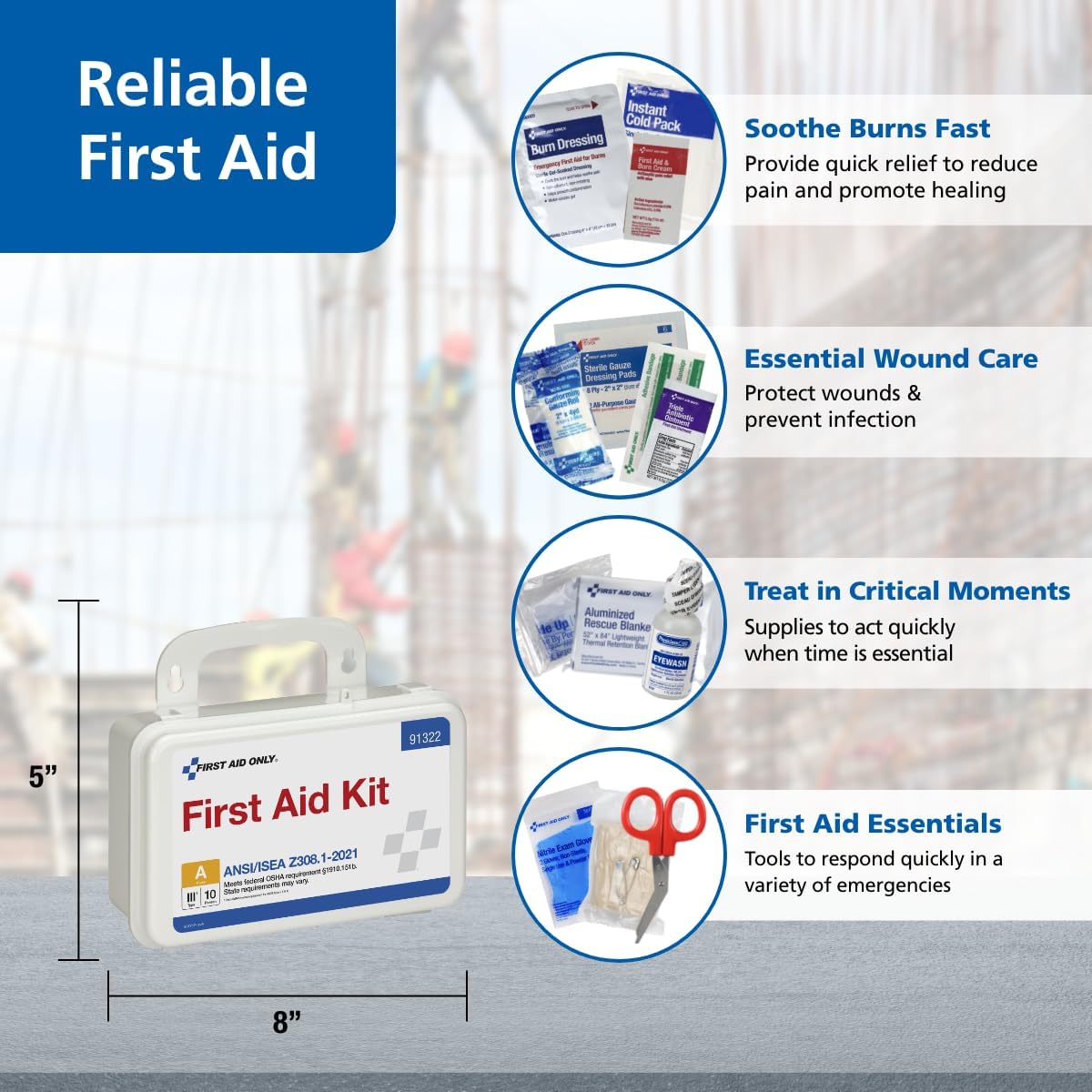 First Aid Only 91322 ANSI A 2021 and OSHA Compliant First Aid Kit, 10-Person Emergency First Aid Kit for Business, Home, Car, and Worksites, 76 Pieces - Image 5