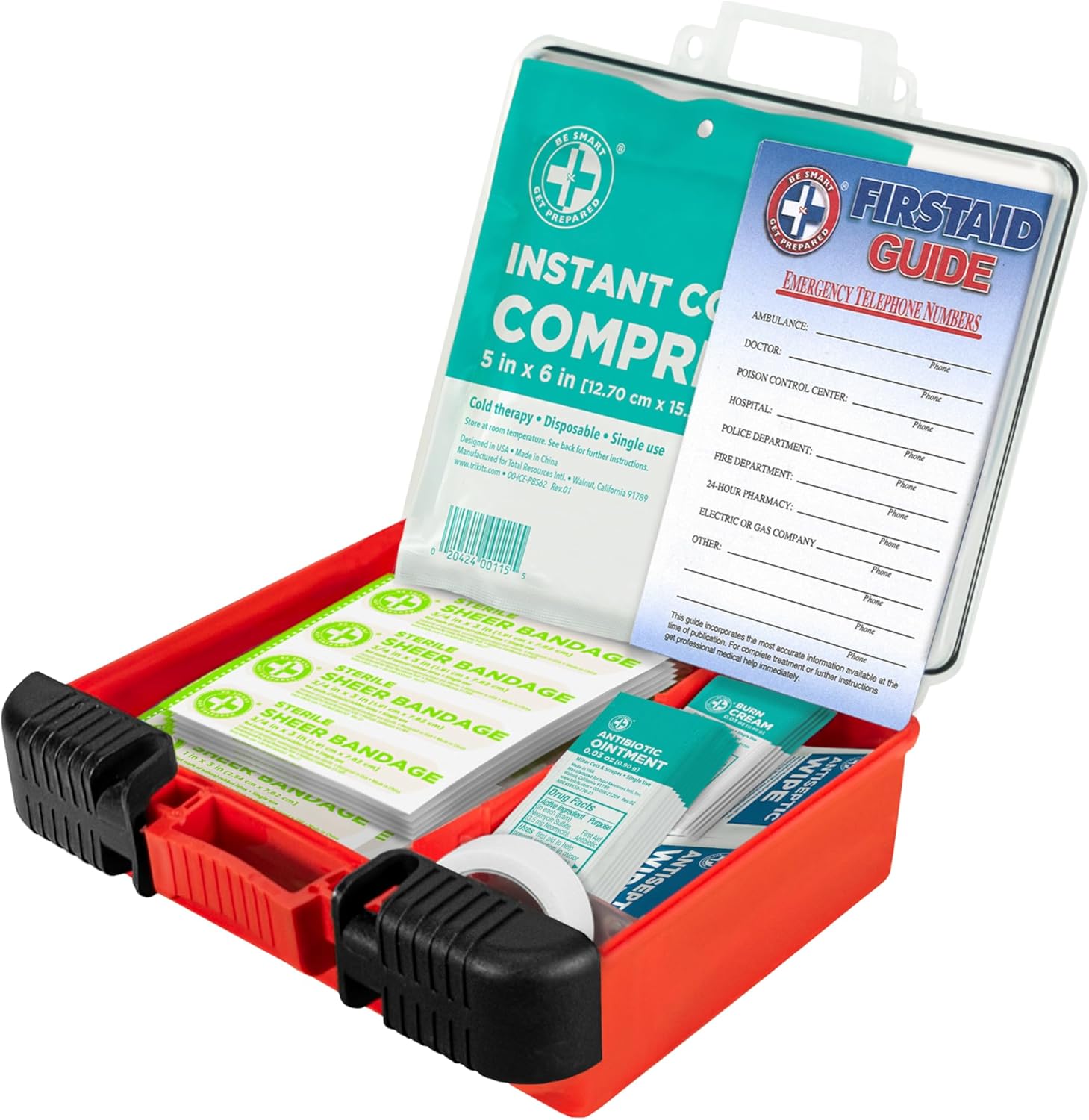 Be Smart Get Prepared OSHA/ANSI First Aid Kit - 10 Person, 100 Pieces - Designed for Home, Business, School, Industrial, and Restaurants - Compact & Portable - Image 2