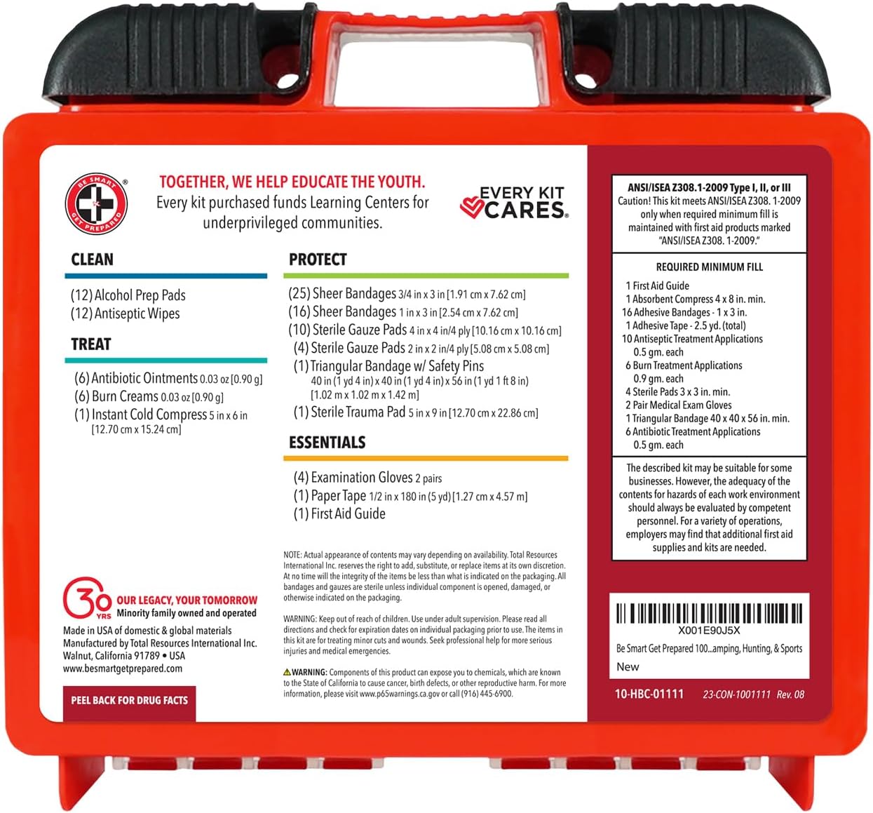 Be Smart Get Prepared OSHA/ANSI First Aid Kit - 10 Person, 100 Pieces - Designed for Home, Business, School, Industrial, and Restaurants - Compact & Portable - Image 3