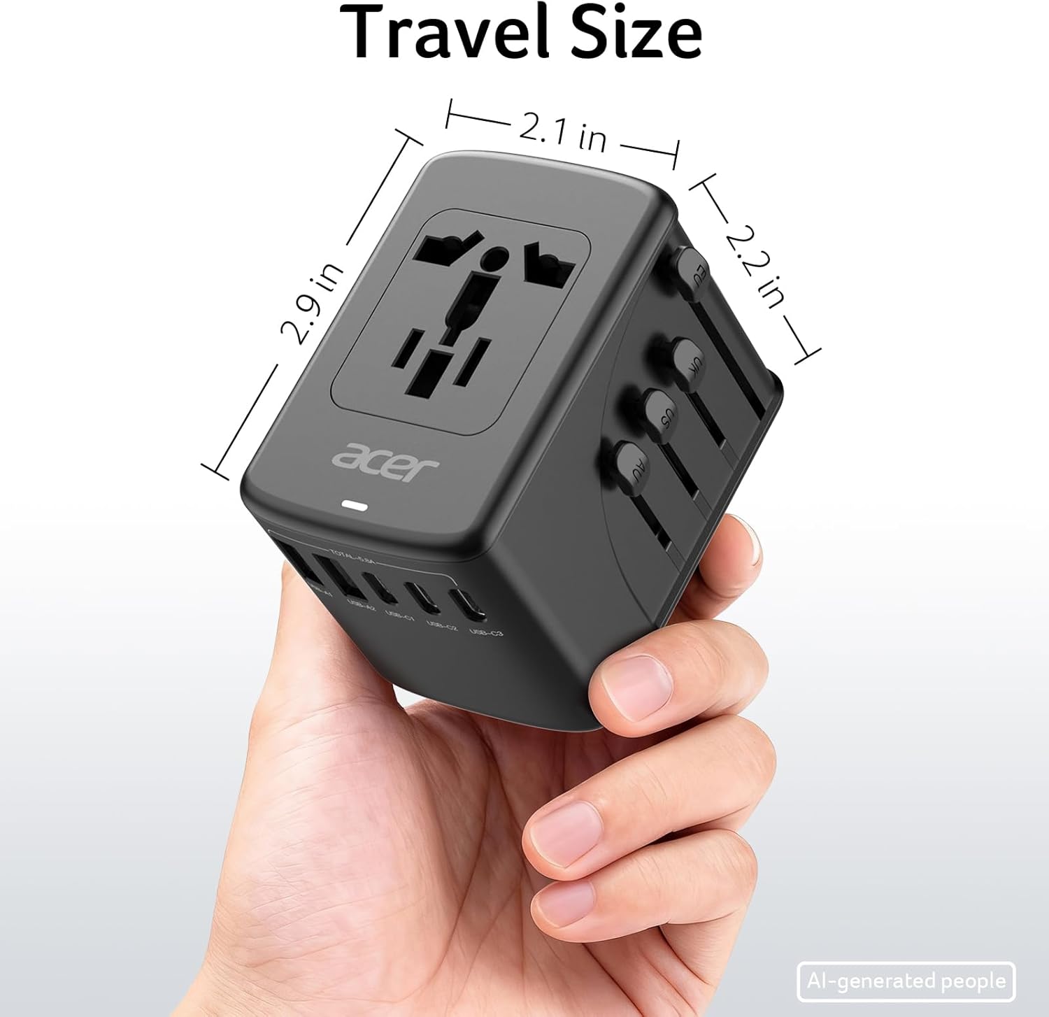 Acer Universal Travel Plug Adapter - International Power Adapter with 5 USB Ports (3 USB C) 5.8A, Worldwide Outlet Charger for USA to European UK France Germany Spain, Type C/E/F/G/I/L/A, Black - Image 7