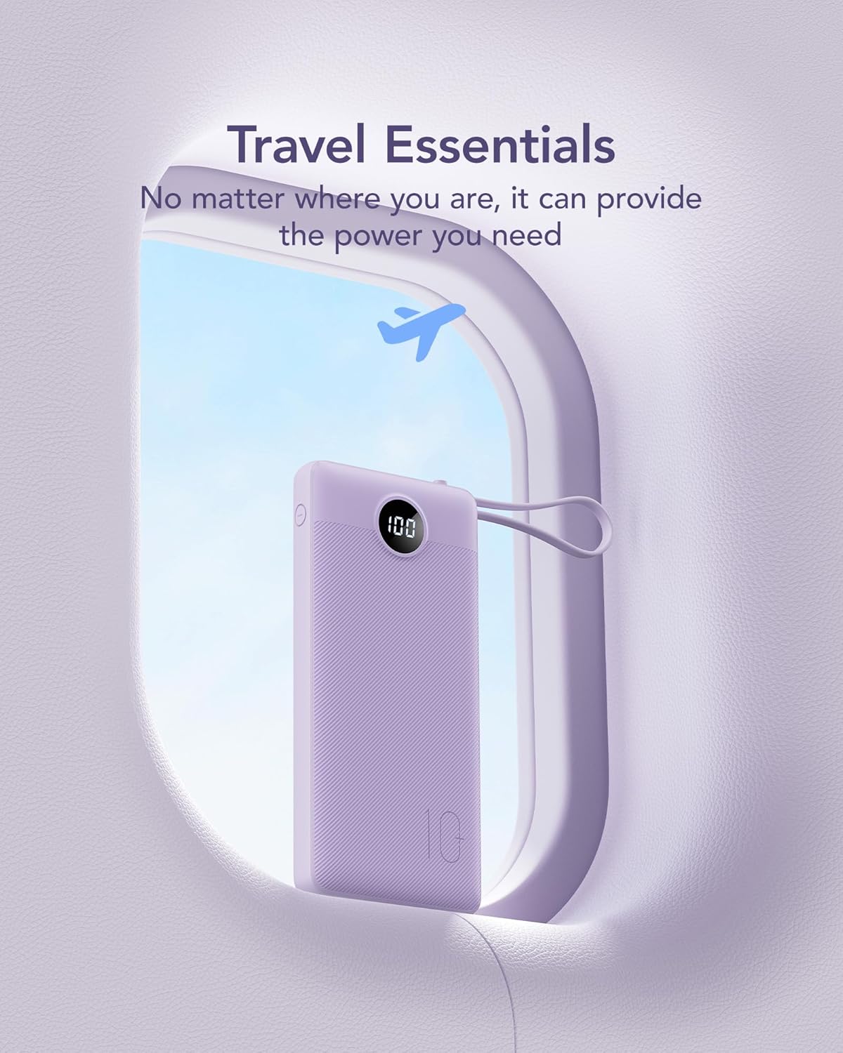 VRURC Portable Charger Power Bank, USB C Battery Pack 10000mAh, Flight-Safe Travel Essentials, 5 Outputs 2 Inputs Slim Phone Charging Bank Built-in Cables for Multi Devices-Lavender(1 Pack) - Image 7