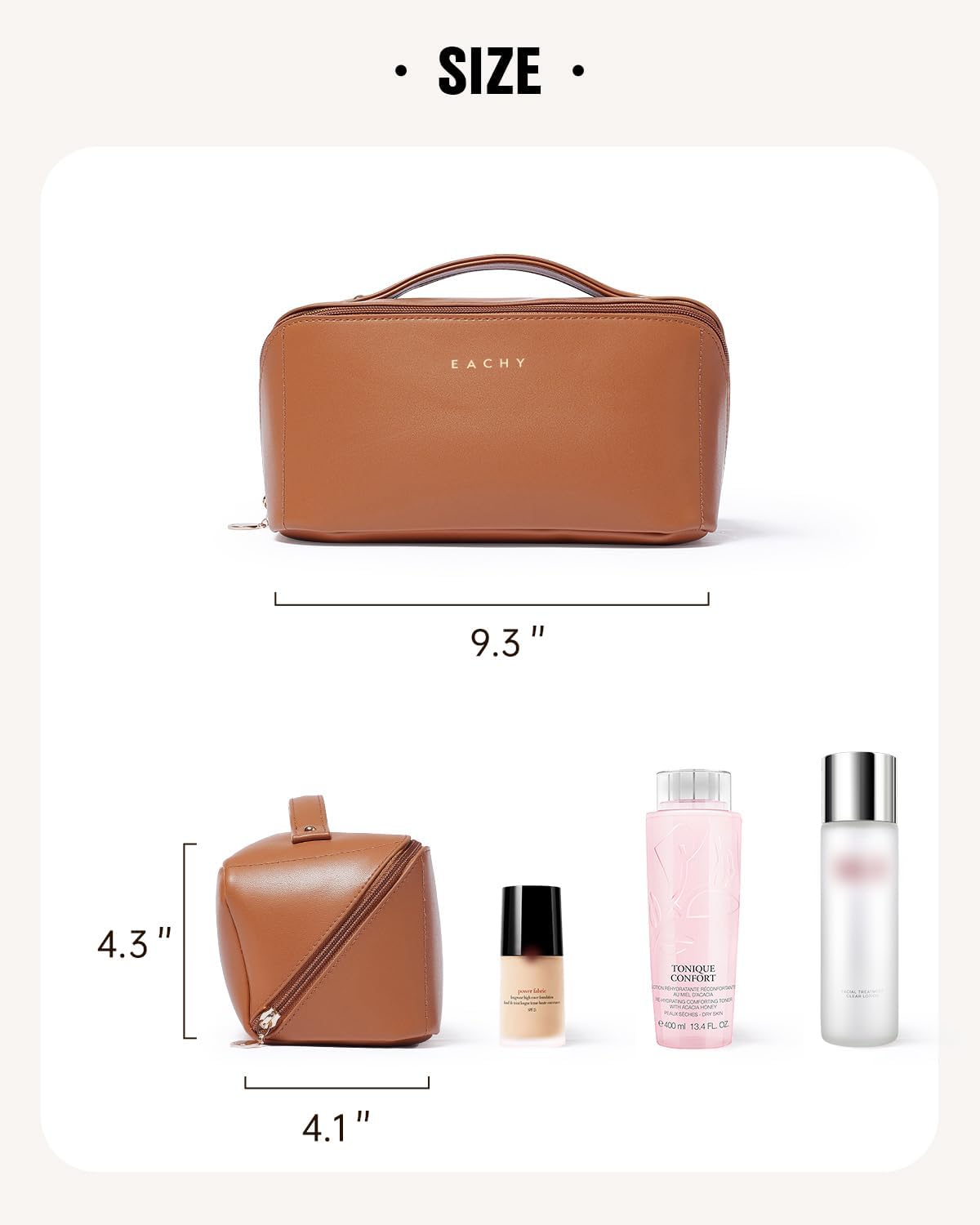 EACHY Travel Makeup Bag, Large Capacity Cosmetic Bag for Women, Waterproof PU Leather, Flat Open Portable Toiletry Bag for Skincare, Brushes & Travel Essentials - Image 6